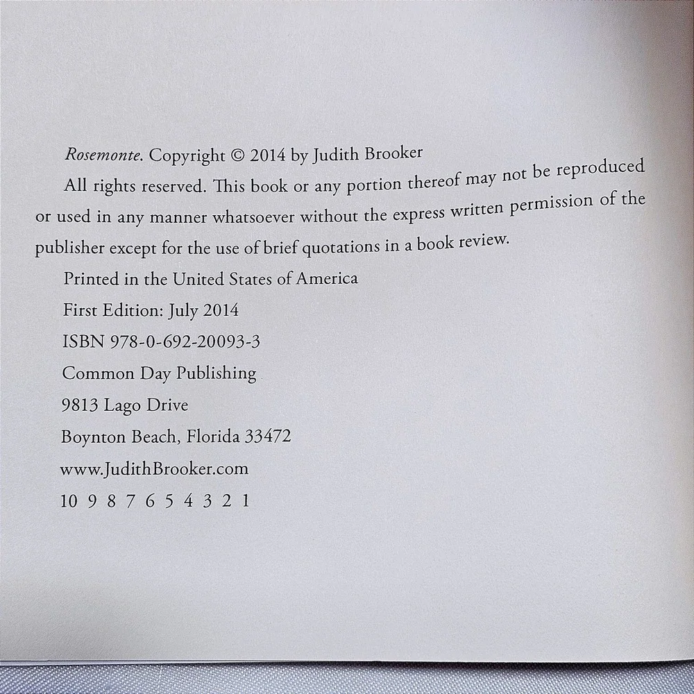 Rosemonte Judith Brooker First‎ Edition Paperback 2014 Paranormal Romance Novel
